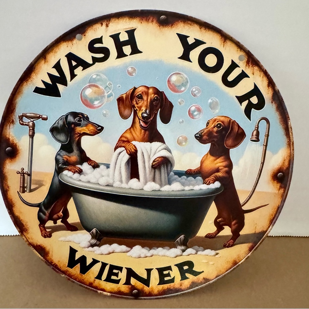 Humorous Dachshund Bath Sign - Brown and Black